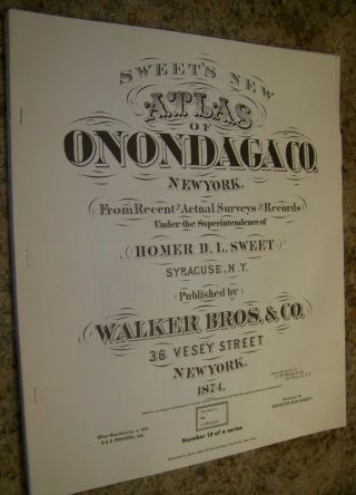 1874 Onondaga County Ny Atlas Map Fw Beers Syracuse Dewitt Cicero 1973 Reprint