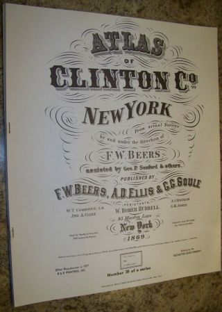 1869 Clinton County Ny Atlas Map Fw Beers Champlain Saranac Chazy 1977 Reprint
