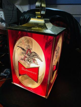 Rare Vintage Hanging 4 Sided Light Up Budweiser Sign 1968 Red & Gold Bright
