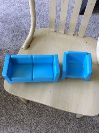 Vintage 1973 Barbie Dream House Blue Sofa Couch Loveseat And Chair