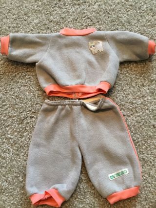Cabbage Patch Kids Vintage Doll Clothes Sweat Suit Gray/coral Kitty Cat Coleco