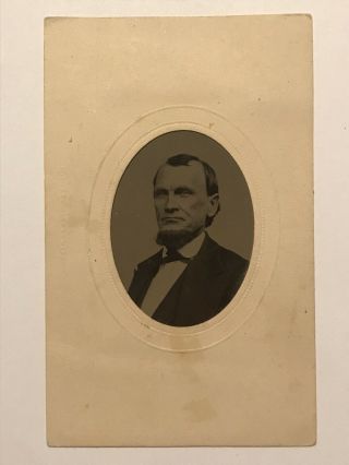 Rare Antique Unhappy Man Civil War Era Tintype Photo In Paper Frame