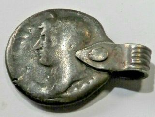 Rare Ancient Roman - Romano British Silver Denarius Of Emperor Tiberius - Amulet