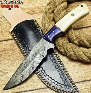 Sfk Cutlery Rare Custom Handmade Fixed Blade Damascus Full Tang Hunting Knife