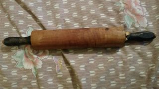 Vintage Antique Solid Maple Wood Rolling Pin With Green Handles