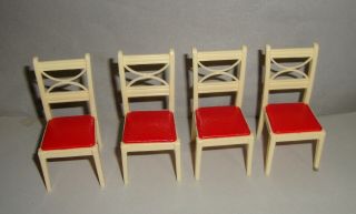 Vintage Renwal Red And White Chairs Kitchen Dining Room Dollhouse