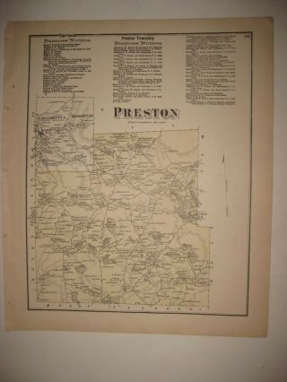 Antique 1872 Preston Township Wayne County Pennsylvania Handcolor Map Starrucca