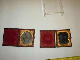 2 Antique 1/6 Plate Ambrotype Photo Young Children In Case