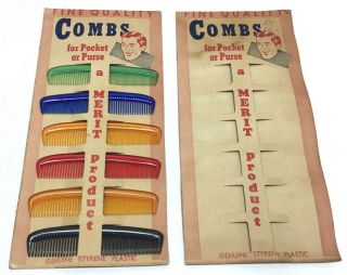 2 Antique Vintage Men’s Pocket Barber Comb Store Displays Signs