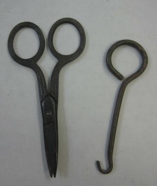 Vintage Antique Small Scissors Sewing Craft,  Button Hook Shoe