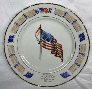 1917 Calendar Plate American Flag Antique Vintage Milk Depot