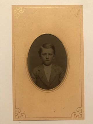 Rare Antique Cute Young Boy Civil War Era Tintype Photo In Paper Frame
