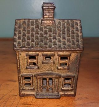 Victorian Cast Iron Metal Coin Still Bank House Home Building