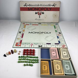 Rare Vtg No.  9 White Box Parker Brothers Monopoly Game Wood Houses Grand Hotels