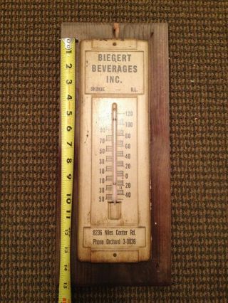 Vintage Biegert Beverage Soda Pop Advertising Metal Thermometer Sign Rare