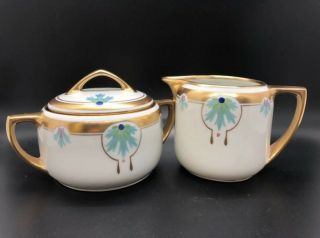 Art Deco Blue And Gold Creamer And Sugar - Porcelain - Germany?