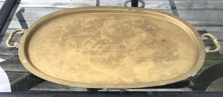 Antique Large Brass Hammered Tray With Handles