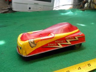Awesome Antique Tin Friction Toy Space Rocket Patrol Car 7 