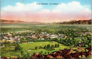 Rare - Palm Springs Ca - Linen - Vintage - Postcard - Aerial View