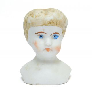 Antique Porcelain Doll Head Only Shoulder Hand Colored Small 2 1/4 " Oa Height