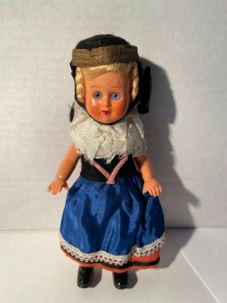 Antique Celluloid Jointed Doll 7” 1960s German Costume