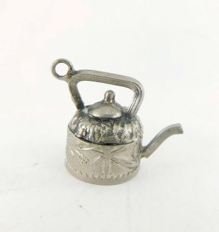 Rare Japanese Antique Victorian Silver ? Tone Kettle Charm Pendant Fob Compass