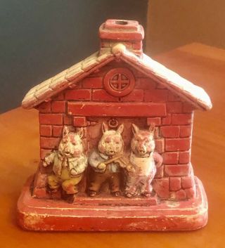Antique - 3 Little Pigs / Brick House - Chalk Incense Burner - Japan
