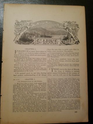 1882 Title Page To Luke Pictorial Bible Leaf Steel Engraving Rare Antique