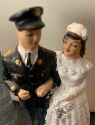 Vintage Antique Army Soldier Chalk Plaster Wedding Cake Topper Bride Groom 2