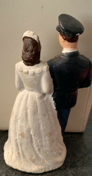 Vintage Antique Army Soldier Chalk Plaster Wedding Cake Topper Bride Groom 3