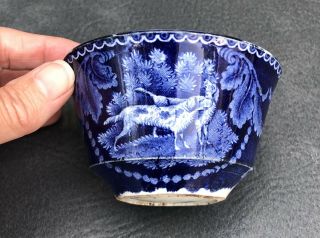 Antique English Deep Blue Transferware Bowl,  Early 19th Century Dogs