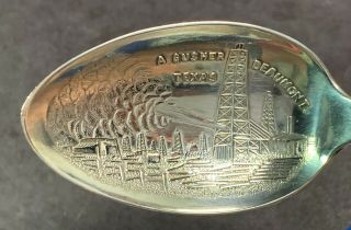 Sterling Souvenir Spoon - Texas Centennial - 1836 - 1936 - Oil Well Gusher - Beaumont