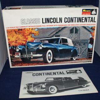 Monogram 1/24 Scale Classic 1941 Lincoln Continental Instructions And Box Only