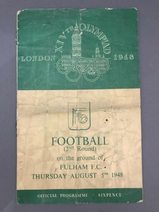 London 1948 Xiv Olympiad Football 2nd Round At Fulham Football Club - Very Rare