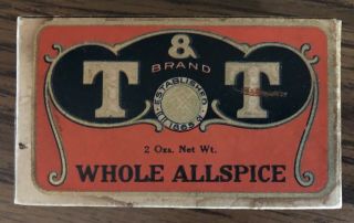 Vintage Rare “t & T” Whole Allspice 2 Oz Spice Box Thomson & Taylor Co.