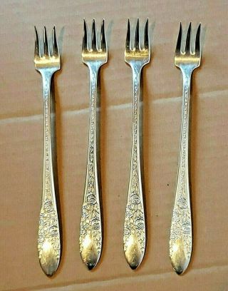 National Silver Co A 1 Roses And Leaf Seafood Oyster Forks Set Of 4