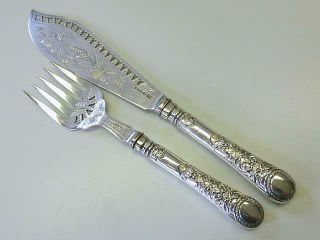Engraved Fish Victorian Briddon Brothers Silverplate Fish Serving Knife Fork Set