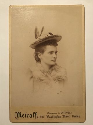 Rare Antique Boston Massachusetts Woman In Hat And Fur Cabinet Photo