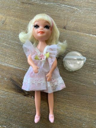 Vintage Tiny Teen Mini Doll 5 " Party Time 1967 Uneeda Pink Dress Paris Box Vgc