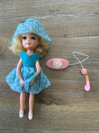 Vintage Tiny Teen Mini Doll 5 " Tea Time 1967 Uneeda Blue Dress Pink Phone Vgc