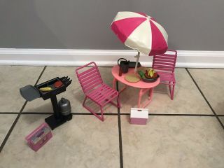 Vintage Arco Barbie Patio Set Table With Umbrella,  Chairs,  Accessories,  Wind Up