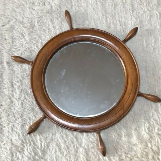 Antique Vintage Wooden & Glass Ship’s Wheel Mirror Estate 21 Inches Across