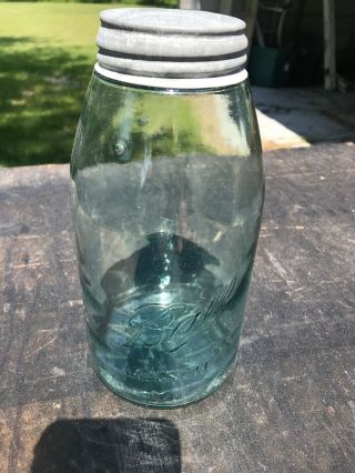 Rare Light Blue 1/2 Gallon Antique C.  1910 Ball Mason Glass Canning Jar Zinc Lid