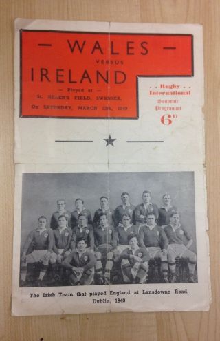 Wales Vs Ireland Rugby Programme March 12th 1949.  Uk Postage.  Rare Piece.