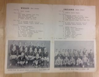 Wales vs Ireland Rugby Programme March 12th 1949.  UK POSTAGE.  RARE PIECE. 2