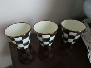 Rare MacKenzie Child ' s Country Check Enamelware Cups Set of 3 Marked 3