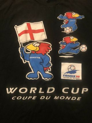 Vintage Rare England France 98 World Cup Footix mascot T Shirt Medium 2