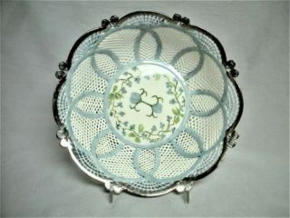 Antique Bone China Porcelain Reticulated Lattice Bowl Hand Painted Signed
