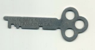 Vtg Antique Flat Steel Key Ag11 Waltz Safe & Lock Co San Francisco Ca California