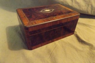 Antique Inlaid Burl Wood Victorian Sewing Box Repair 8.  5x6x4 "